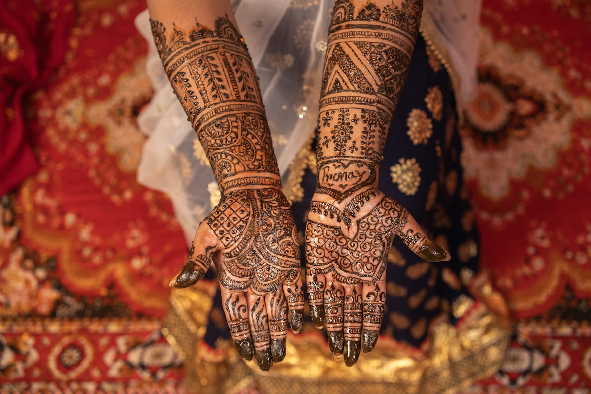 Hands decorated with intricate mehendi patterns
